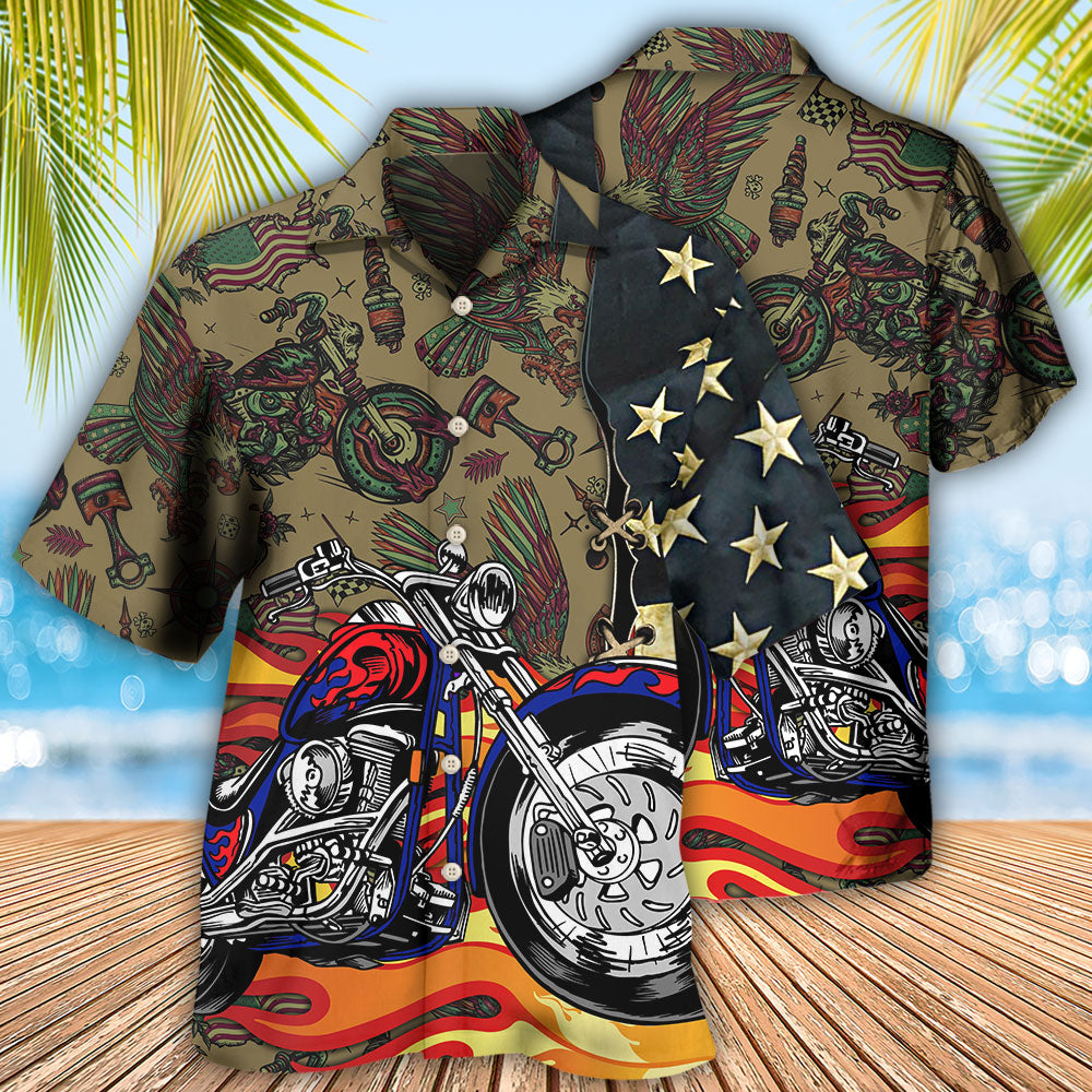 Motorcycle US Flag - Hawaiian Shirt - Owls Matrix LTD