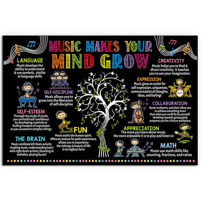 12x18 Inch Music Makes Your Mind Grow - Horizontal Poster - Owls Matrix LTD