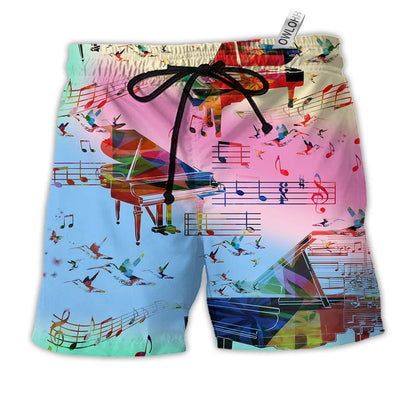 Beach Short / Adults / S Music And Piano My Love My Life Colorful - Beach Short - Owls Matrix LTD
