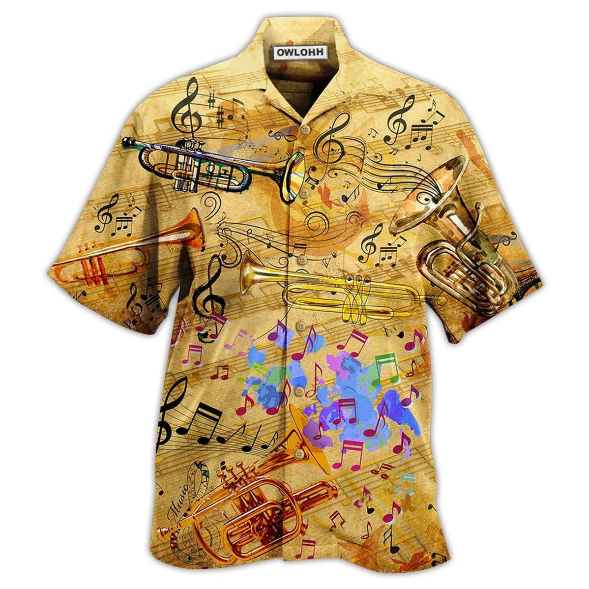 Hawaiian Shirt / Adults / S Trumpet Music Vintage Life Peace - Hawaiian Shirt - Owls Matrix LTD