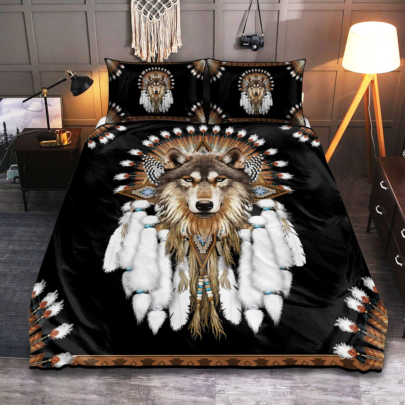 Native American Wolf Cool - Bedding Cover - Owls Matrix LTD
