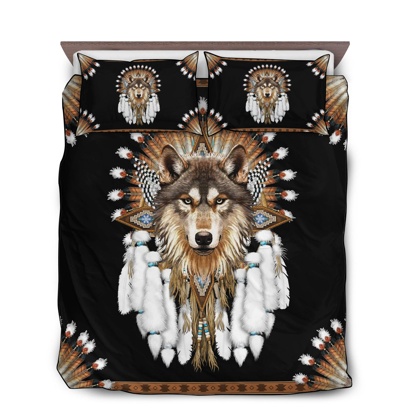 US / Twin (68" x 86") Native American Wolf Cool - Bedding Cover - Owls Matrix LTD
