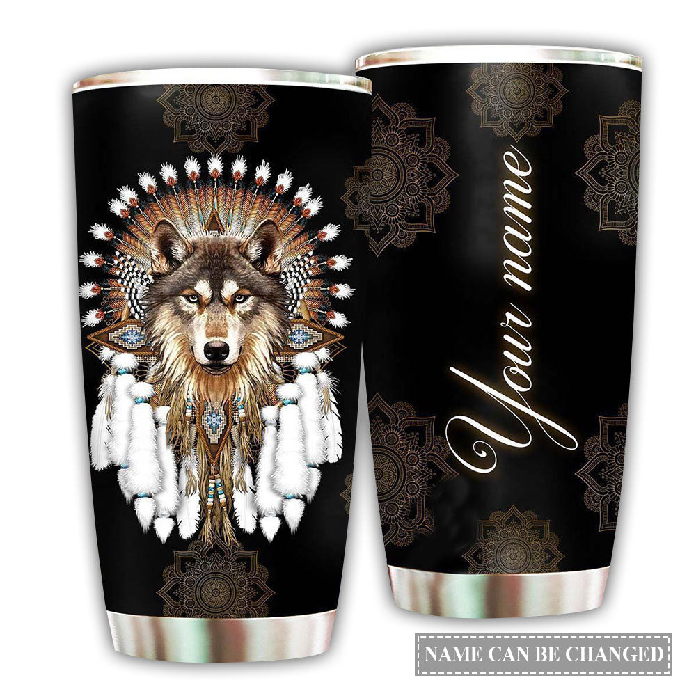20OZ Native American Wolf With You Personalized - Tumbler - Owls Matrix LTD