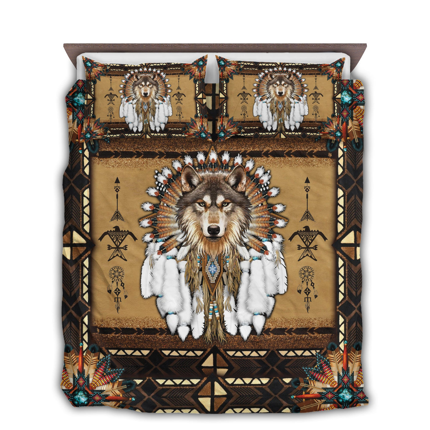 TWIN ( 50 x 60 INCH ) Native American Wolf Spirit - Quilt Set - Owls Matrix LTD