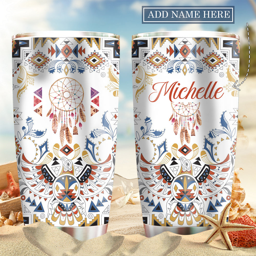 Native And Dreamcatcher Eagle With White Personalized - Tumbler - Owls Matrix LTD