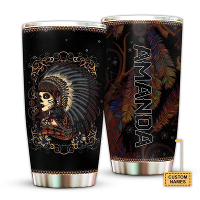 20OZ Native Girl And Flowers With Dark Style Personalized - Tumbler - Owls Matrix LTD