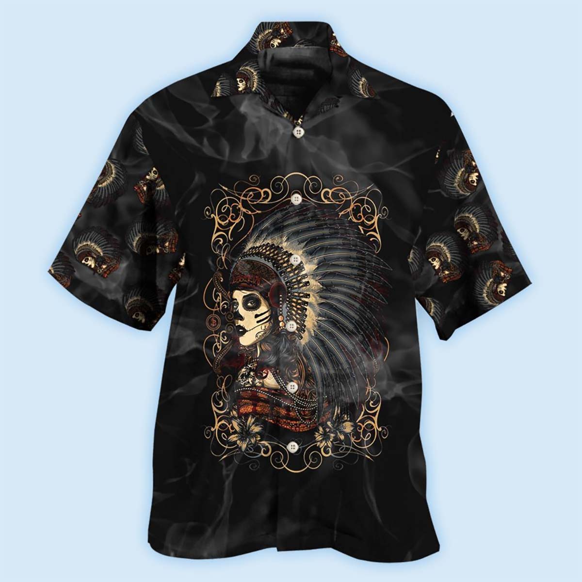 Native Girl Skull Style Dark - Hawaiian Shirt - Owls Matrix LTD