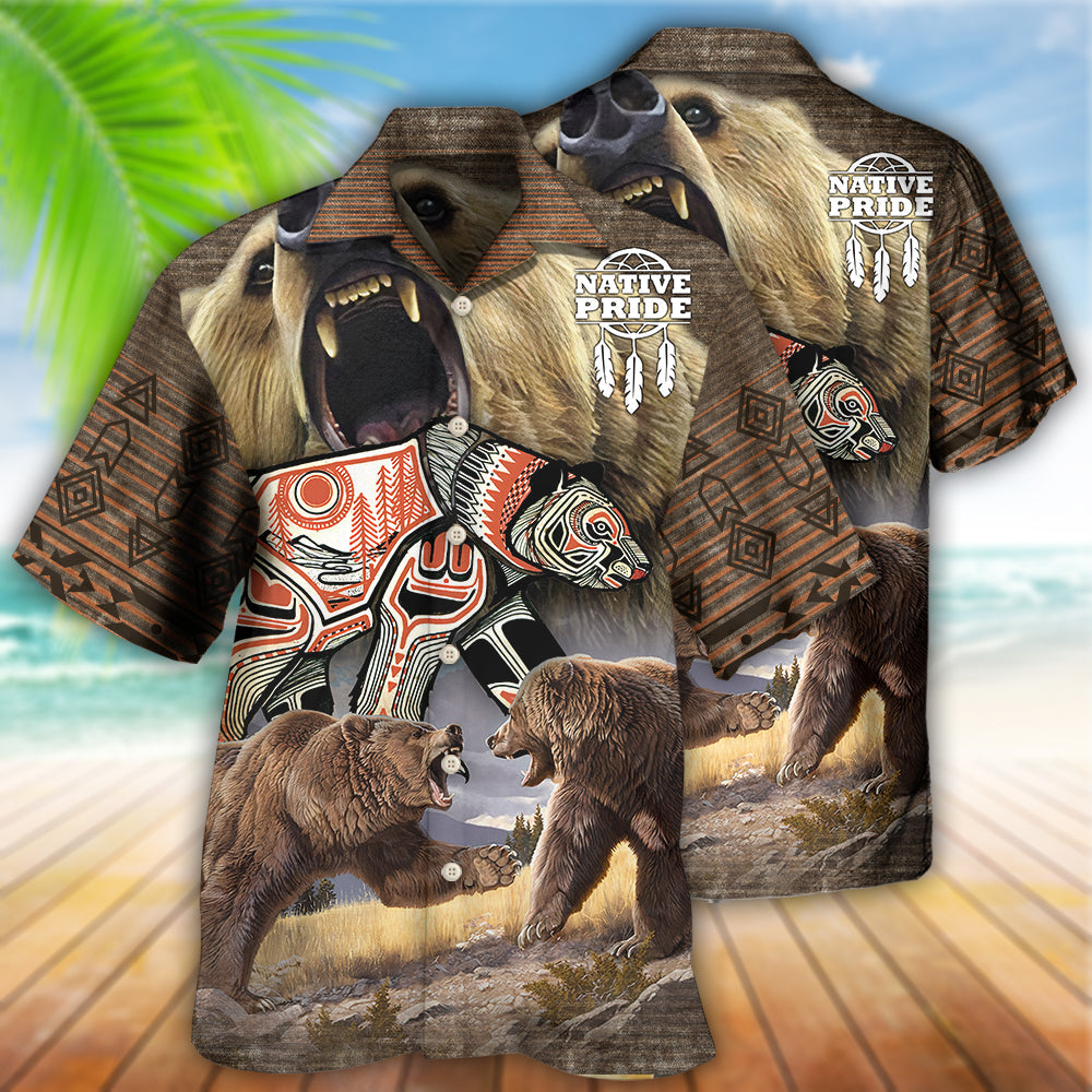 Native Style Love Peace Bear - Hawaiian Shirt - Owls Matrix LTD