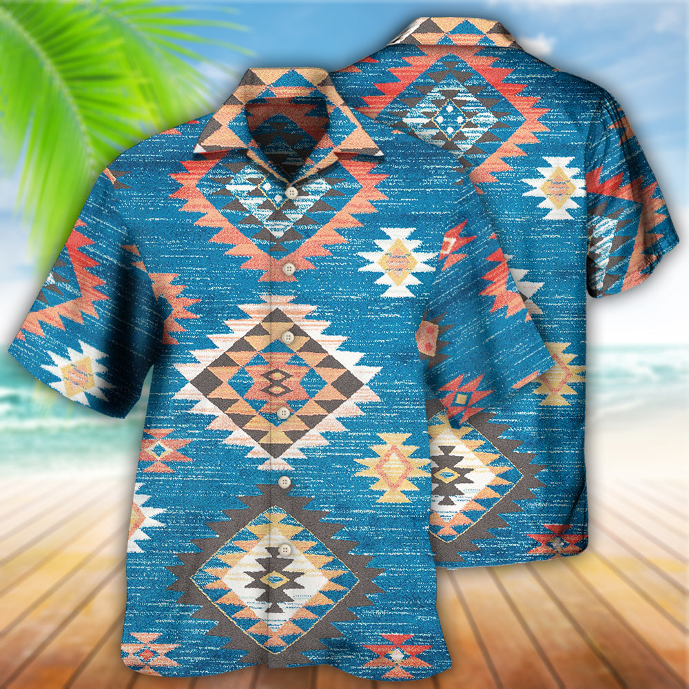 Native Style Love Peace Blue Pattern - Hawaiian Shirt - Owls Matrix LTD