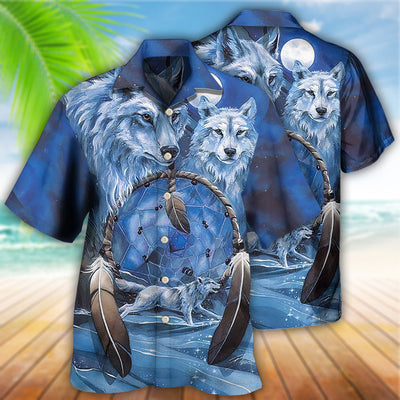 Native Style Love Peace Blue Wolf - Hawaiian Shirt - Owls Matrix LTD