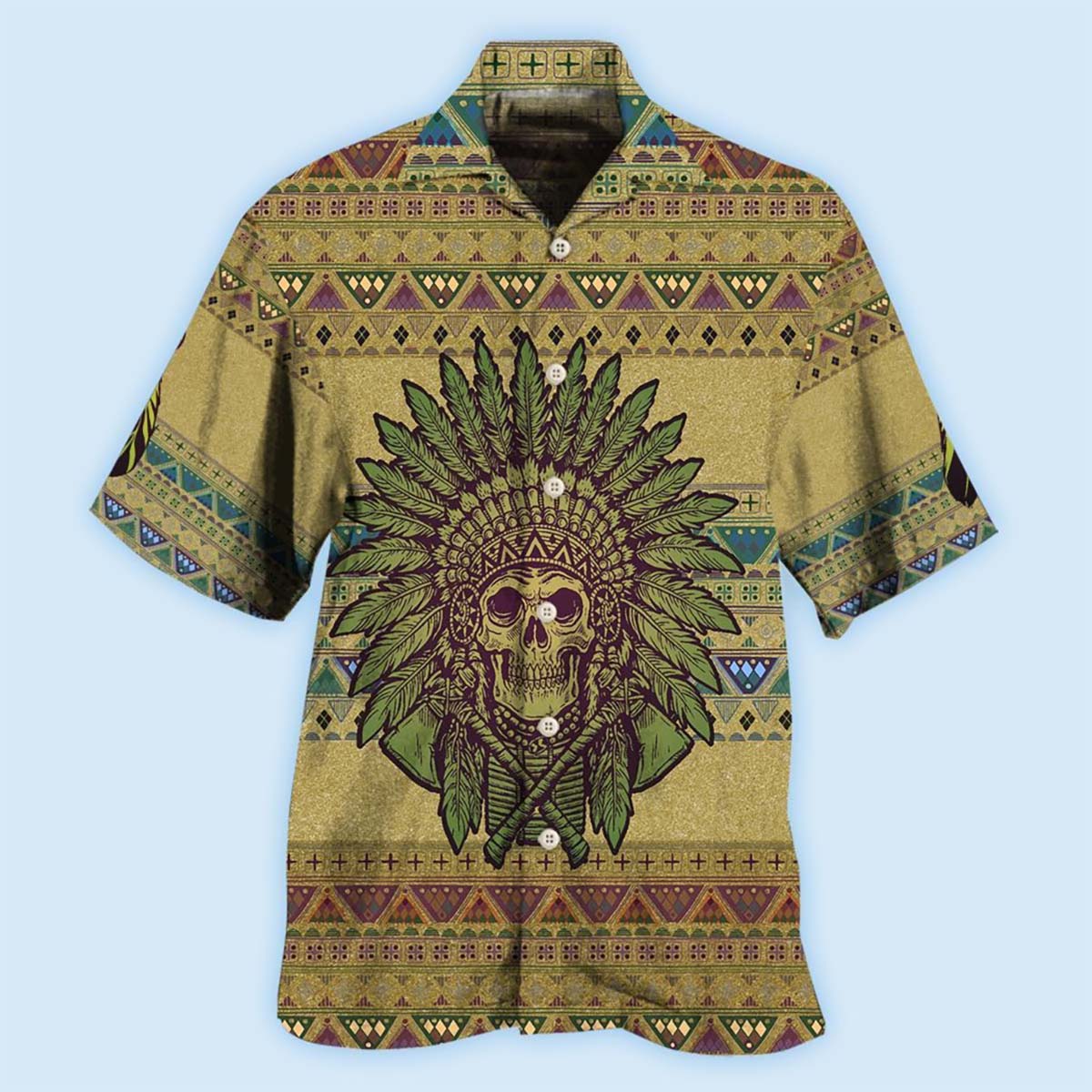 Native Skull Style Love Peace Pattern - Hawaiian Shirt - Owls Matrix LTD
