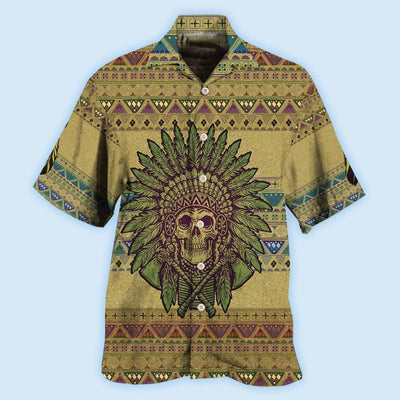 Native Skull Style Love Peace Pattern - Hawaiian Shirt - Owls Matrix LTD