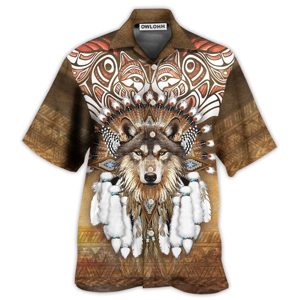 Hawaiian Shirt / Adults / S Native Feather Wolf King Style - Hawaiian Shirt - Owls Matrix LTD