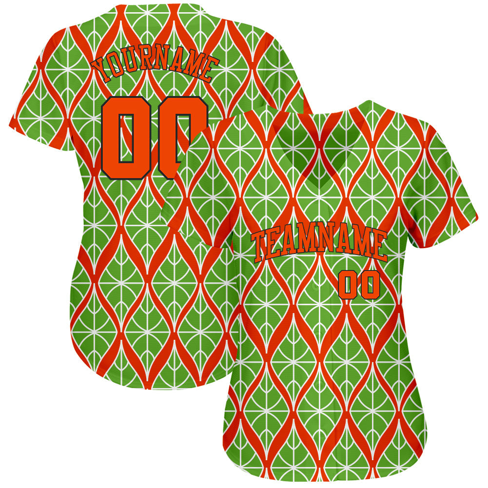 Custom Neon Green Orange-Black 3D Pattern Design Authentic Baseball Jersey - Owls Matrix LTD