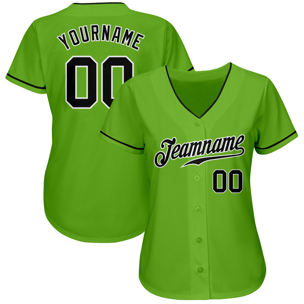 Custom Neon Green Black-White Authentic Baseball Jersey - Owls Matrix LTD
