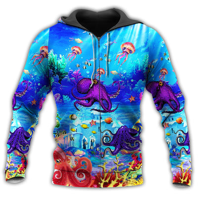 Zip Hoodie / S Octopus Love Ocean Blue Style Nice Colors - Hoodie - Owls Matrix LTD