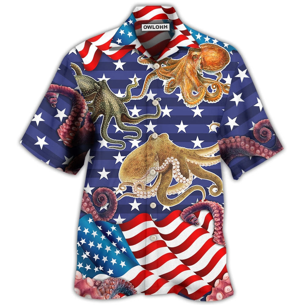 Hawaiian Shirt / Adults / S Octopus Independence Day USA Flag - Hawaiian Shirt - Owls Matrix LTD