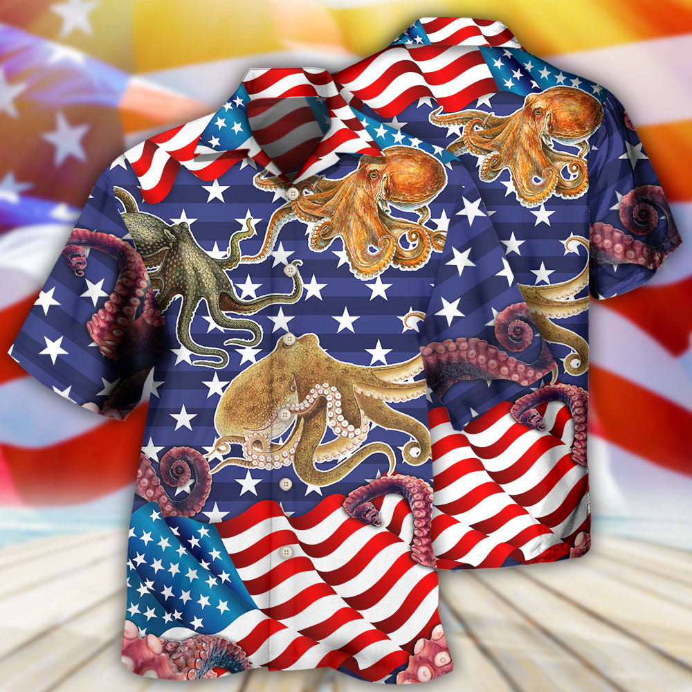 Octopus Independence Day USA Flag - Hawaiian Shirt - Owls Matrix LTD