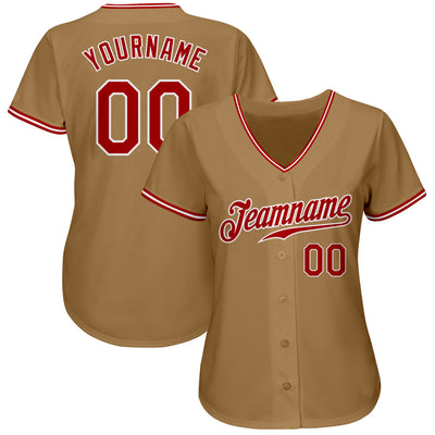 Custom Old Gold Red-White Authentic Baseball Jersey - Owls Matrix LTD