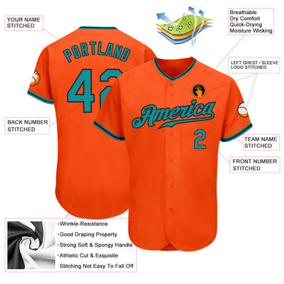 Custom Orange Aqua-Black Authentic Baseball Jersey - Owls Matrix LTD