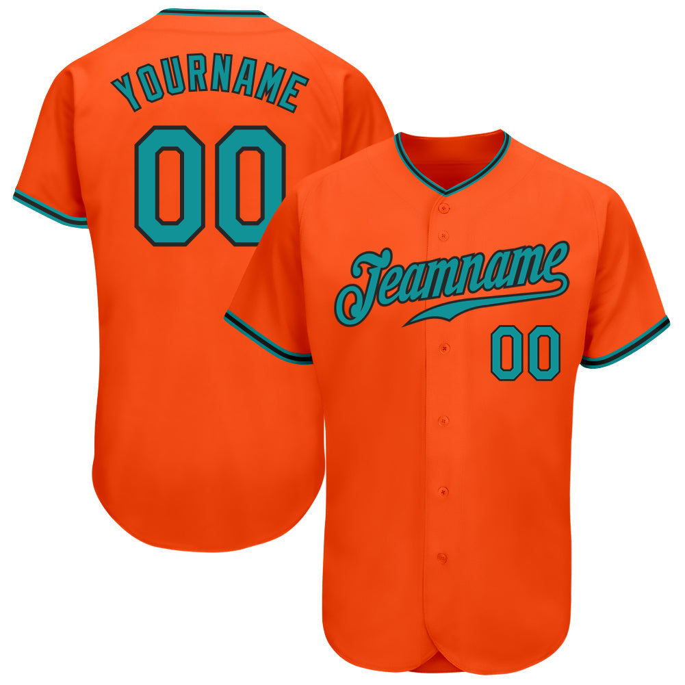 Custom Orange Aqua-Black Authentic Baseball Jersey