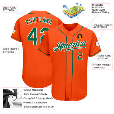 Custom Orange Kelly Green-White Authentic Baseball Jersey - Owls Matrix LTD