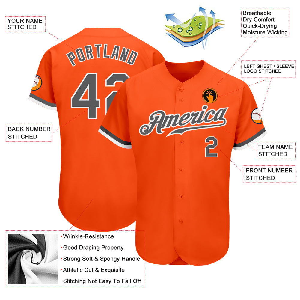 Custom Orange Dark Gray-White Authentic Baseball Jersey - Owls Matrix LTD