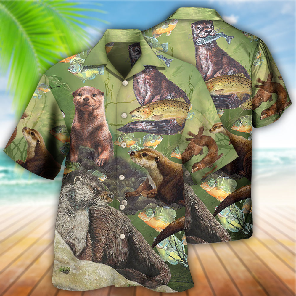 Otter A Busy Fishing Day Of Lovely Otter - Hawaiian Shirt - Owls Matrix LTD