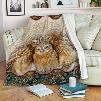 Owl Family Vintage Mandala So Lovely - Flannel Blanket - Owls Matrix LTD