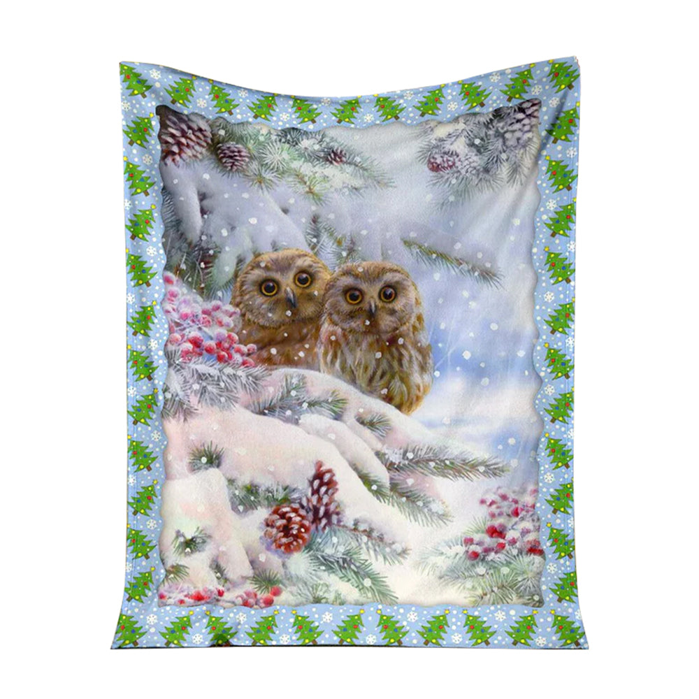 50" x 60" Owl Christmas Snow So Lovely - Flannel Blanket - Owls Matrix LTD