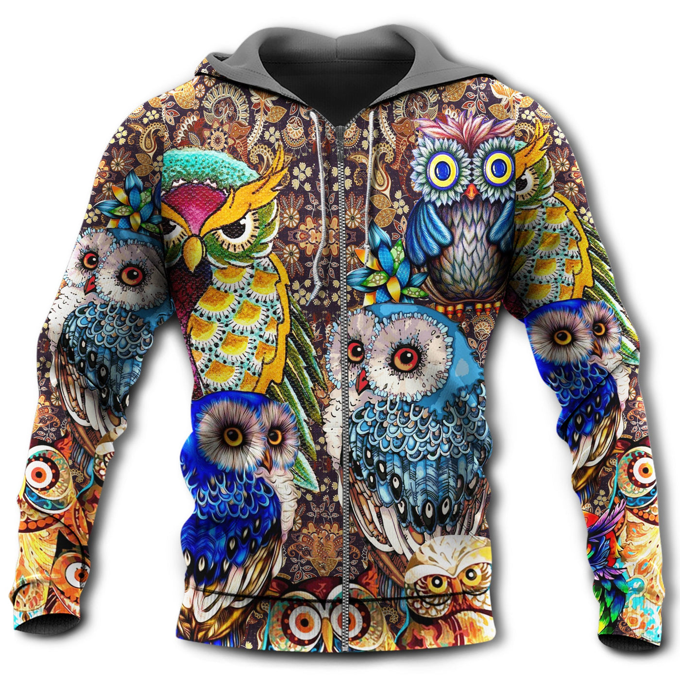 Zip Hoodie / S Owl Full Color Love - Hoodie - Owls Matrix LTD