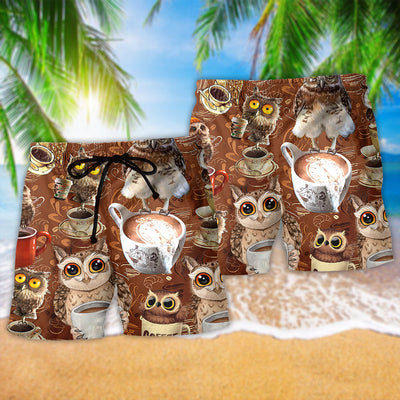 Owl Love Coffee Brown Style - Beach Short - Owls Matrix LTD