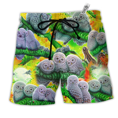 Beach Short / Adults / S Owl Love Family Color Lovely - Beach Short - Owls Matrix LTD