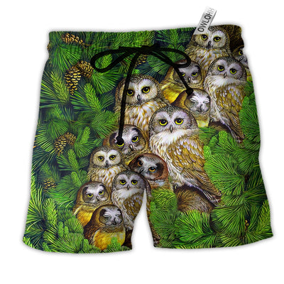 Beach Short / Adults / S Owl Pine Love Animals Life Style - Beach Short - Owls Matrix LTD