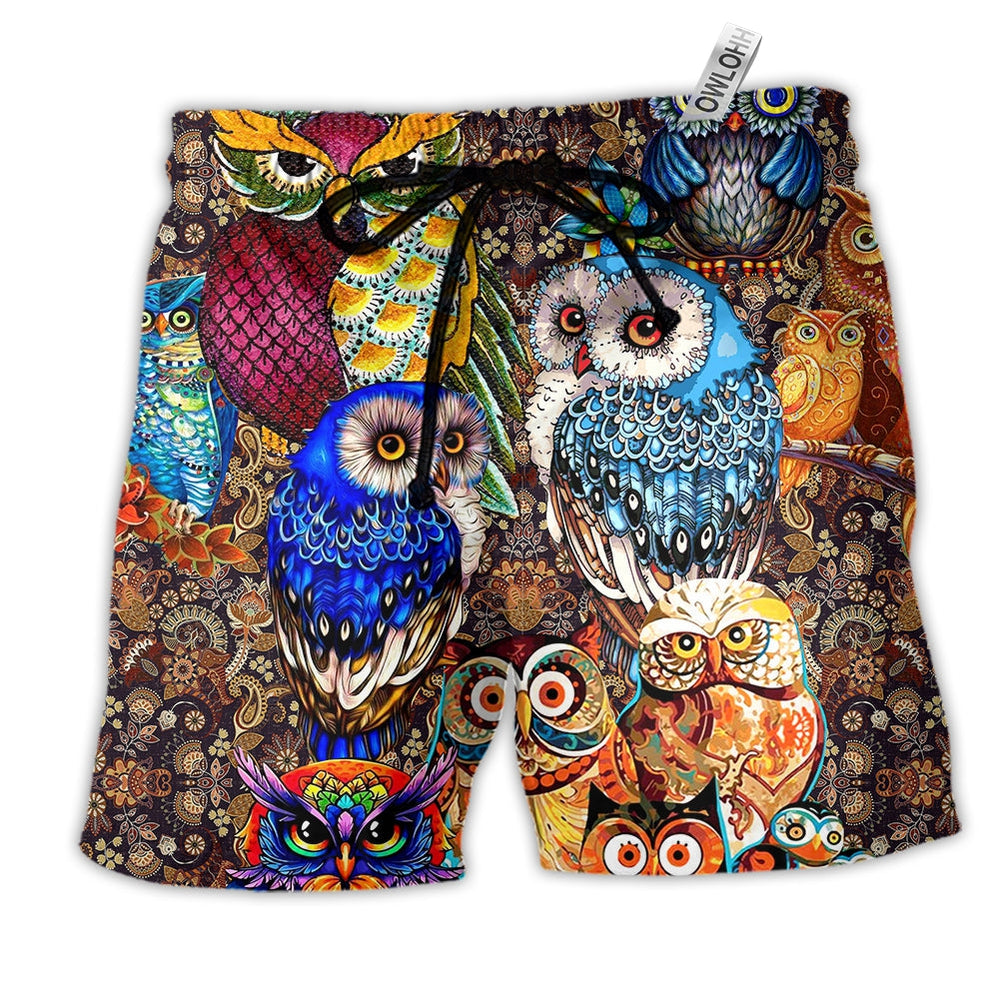 Beach Short / Adults / S Owl Full Color Love - Beach Short - Owls Matrix LTD