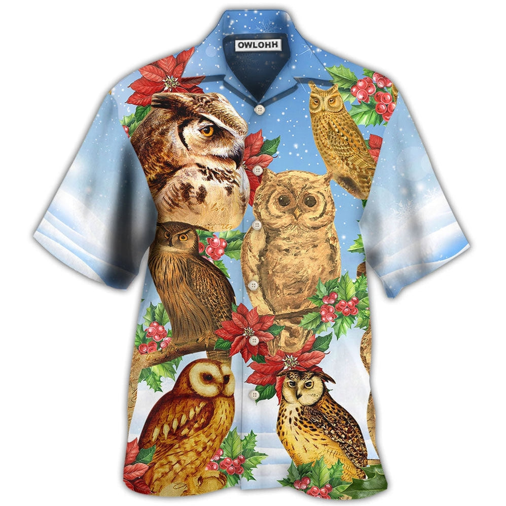 Hawaiian Shirt / Adults / S Owl Retro Merry Christmas Happy - Hawaiian Shirt - Owls Matrix LTD