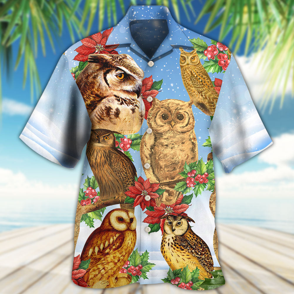 Owl Retro Merry Christmas Happy - Hawaiian Shirt - Owls Matrix LTD