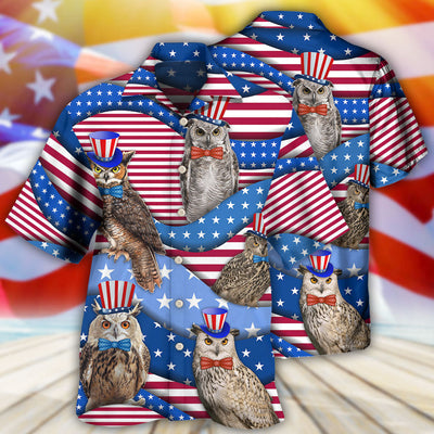 Owl USA Flag Independence Day - Hawaiian Shirt - Owls Matrix LTD