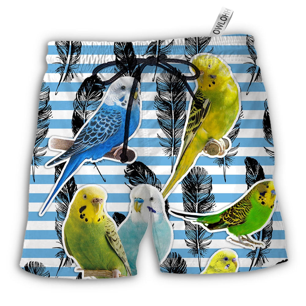 Beach Short / Adults / S Parrot Parakeet Blue And White Stripe - Beach Short - Owls Matrix LTD