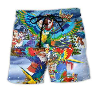 Beach Short / Adults / S Parrot Mardi Gras Merry Christmas - Beach Short - Owls Matrix LTD