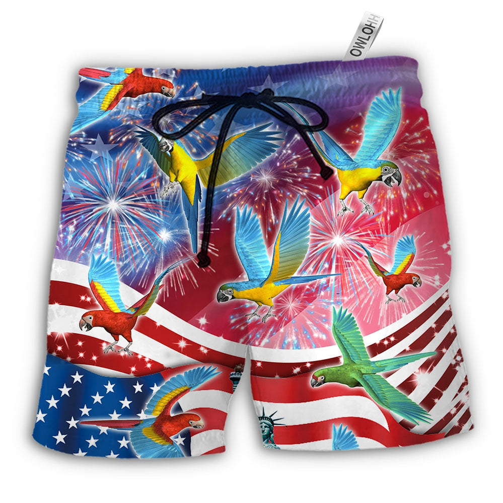 Beach Short / Adults / S Parrot America Flag Independence Day - Beach Short - Owls Matrix LTD