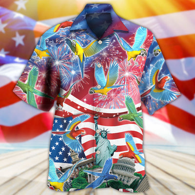 Parrot America Flag Independence Day - Hawaiian Shirt - Owls Matrix LTD