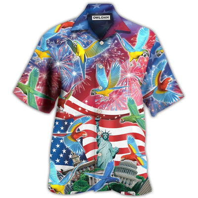 Hawaiian Shirt / Adults / S Parrot America Flag Independence Day - Hawaiian Shirt - Owls Matrix LTD