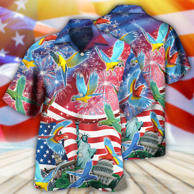 Parrot America Flag Independence Day - Hawaiian Shirt - Owls Matrix LTD