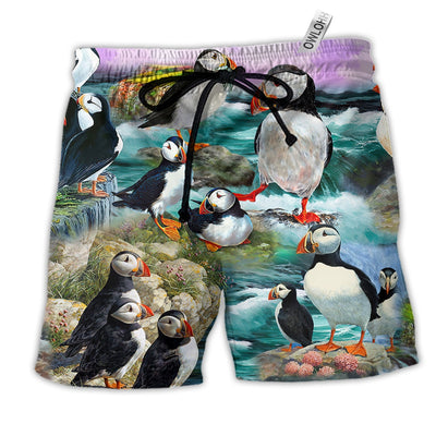 Beach Short / Adults / S Penguin On The Coast Animals - Beach Short - Owls Matrix LTD