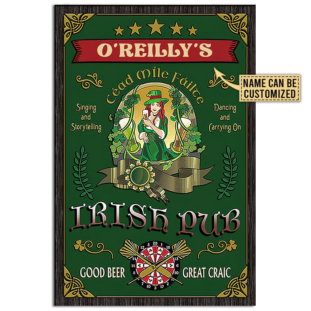 12x18 Inch Irish Beer Girl Irish Pub Personalized - Vertical Poster - Owls Matrix LTD