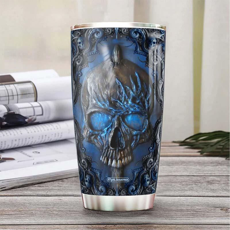 Skull Blue Woody Style With Flower Personalized - Tumbler - Owls Matrix LTD