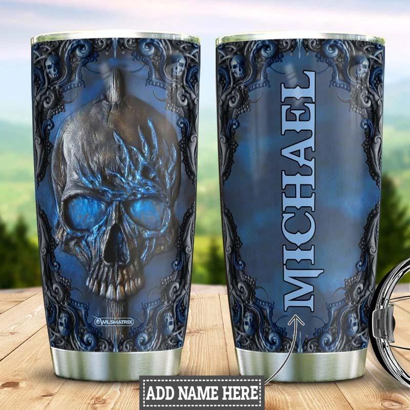 Skull Blue Woody Style With Flower Personalized - Tumbler - Owls Matrix LTD