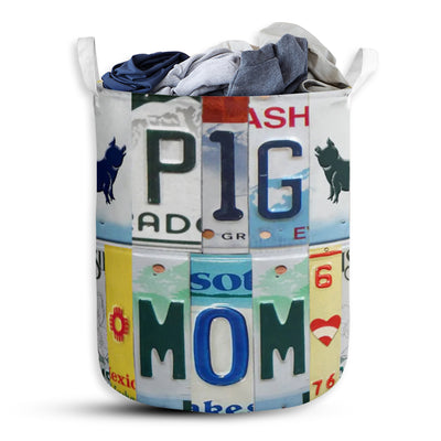 Pig Mom Live Love License Plate - Laundry Basket - Owls Matrix LTD