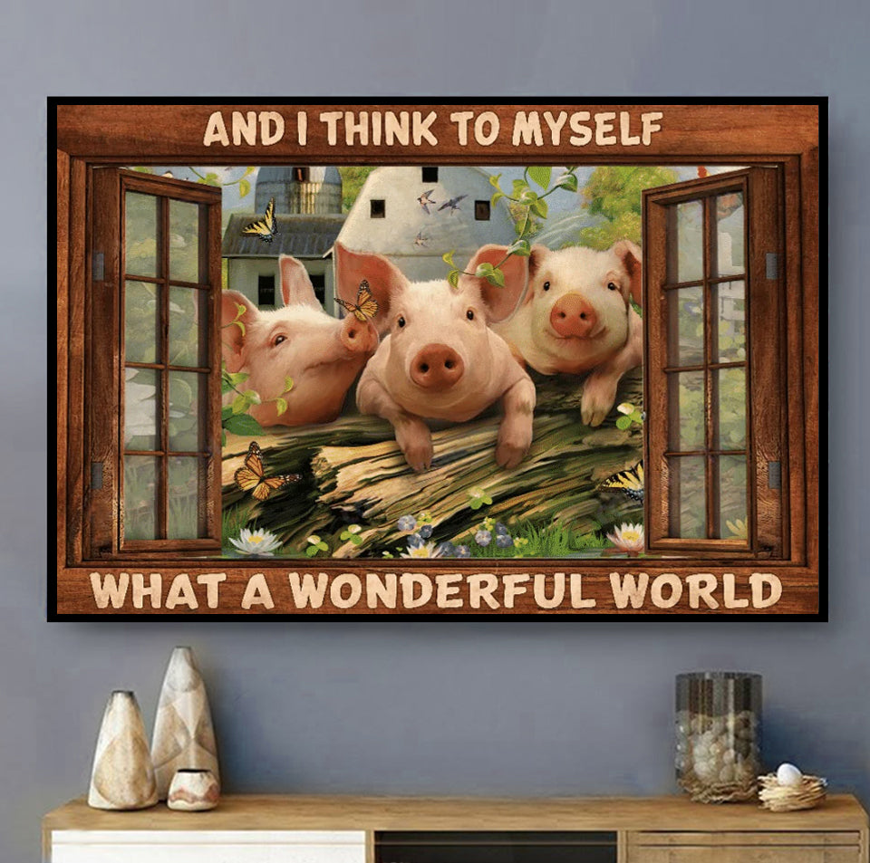 Pig What A Wonderful World - Horizontal Poster - Owls Matrix LTD